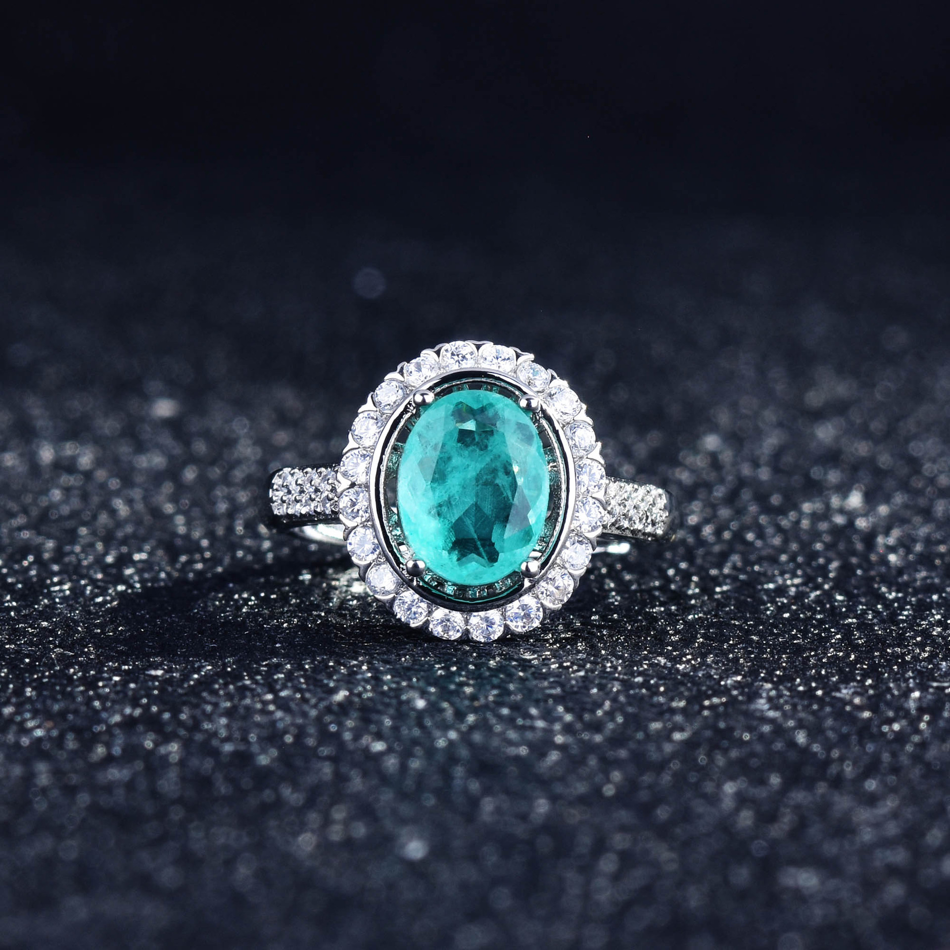 empfindlich Ei bilden Brasilien Paraiba Turmalin Silber Farbe Ring Ohrringe Halskette Ketten Schmuck-einstellen für Frauen: Ring