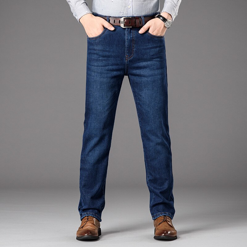 NIGRITY Winter Men's Warm Fleece Jeans Stretch Casual Straight Thick Denim Flannel Jeans Soft Pant Trousers Plus Size 28-44