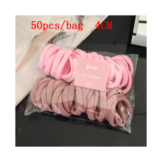 50/100 Uds nuevas mujeres niñas colores caramelo Nylon básico Scrunchie lazo para el cabello Cola de Caballo sujetar bandas de goma para el cabello accesorios para el cabello de: Rosa