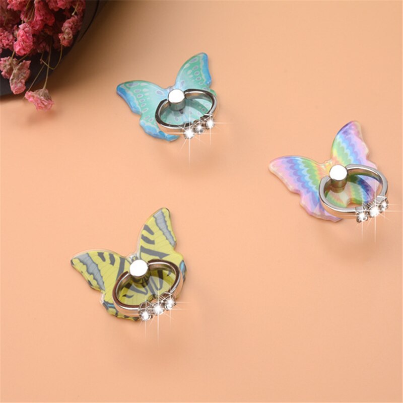 Butterfly Metal Mobile Phone Holder Stand Car Mount Stand Rhinestone Finger Ring Smart Phone Stand Holder For Iphone All Phone