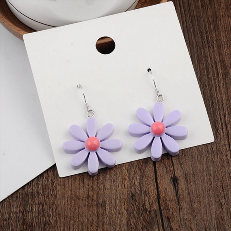 Koreaanse Stijl Daisy Bloem Oorbellen Leuke Acryl Zonnebloem Oorbellen Dangle Voor Vrouwen Meisjes Mooie Zomer Sieraden Brincos: Purple