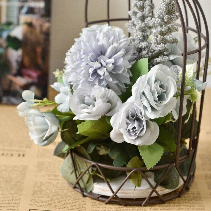 Jaula de medio Pájaro de Hierro para colgar en la pared, soporte de flores artificiales, adorno de ramo, decoración de pared de boda, balcón, accesorios de decoración del hogar