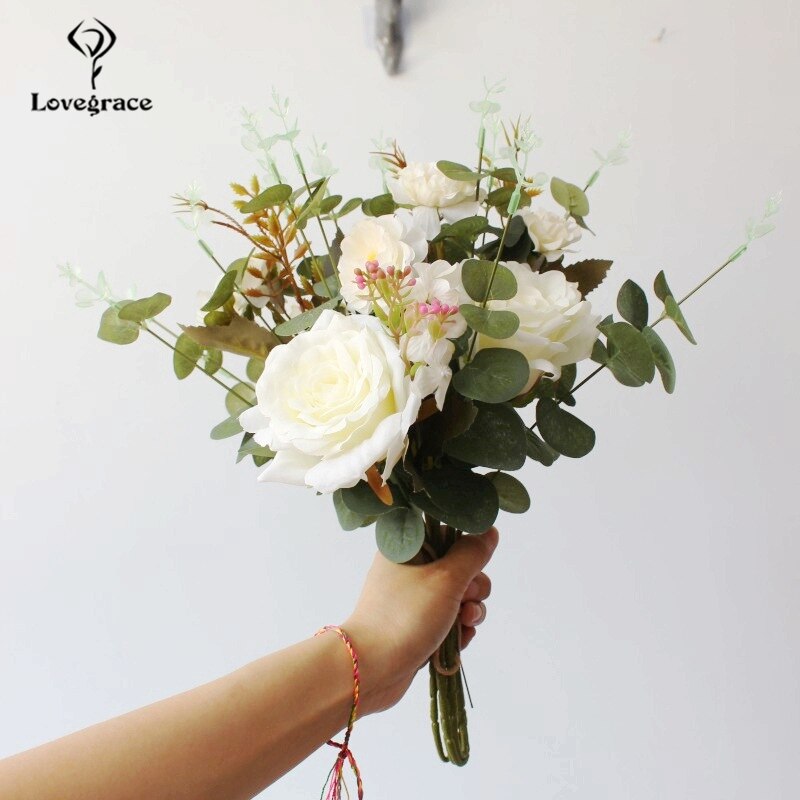 Bruidsboeket voor bruidsmeisjes bruidsbloemen bruidsboeketten zijden rozen kunstbloemen bruidsboeket rozen pioenroos wit