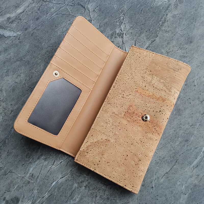 2 in- in-1 multifunctionele unisex effen beige rustieke natuurlijke kurken portemonnee met kaart- en fotovakken voor veganisten: Enkele kurken portemonnee