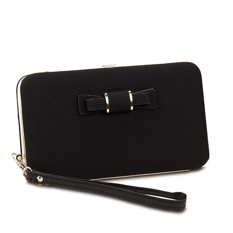 Femmes chaudes portefeuille femme longue sac à main en cuir moraillon sacs à main avec sangle téléphone porte-cartes grande capacité dames portefeuilles embrayage Carteras: Style-1 Black