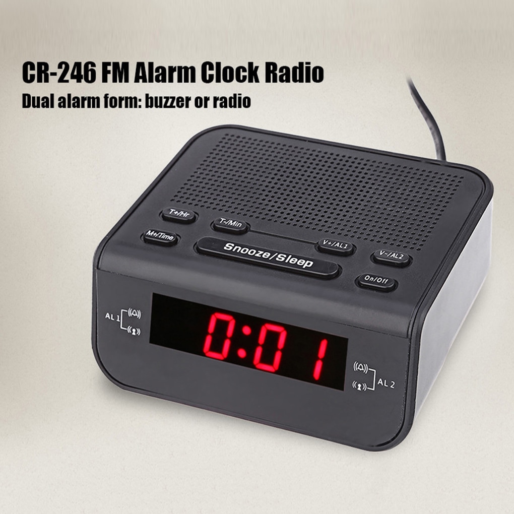 Digital LED Alarm Clock Radio Modern Red LED Time Display Clock FM Radio Dual Alarm Buzzer Snooze Sleep Radio AC EU Plug