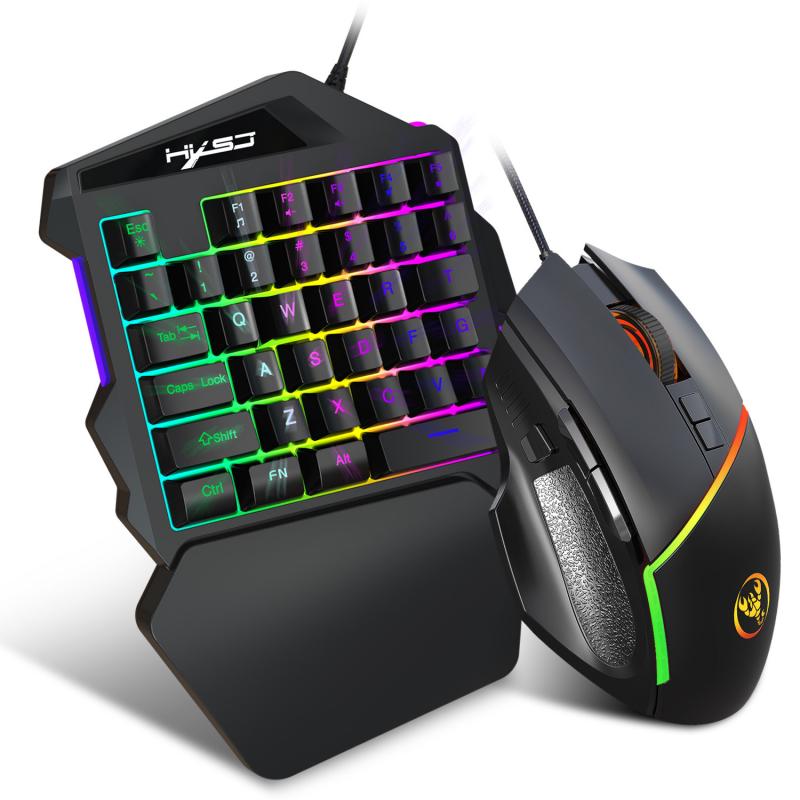 Wired Keyboard And Mouse Combination Mechanical Keyboard 5500DPI Mouse One-Handed Gaming Keyboard Mouse Gamer For Desktop: 02 Black Warrior