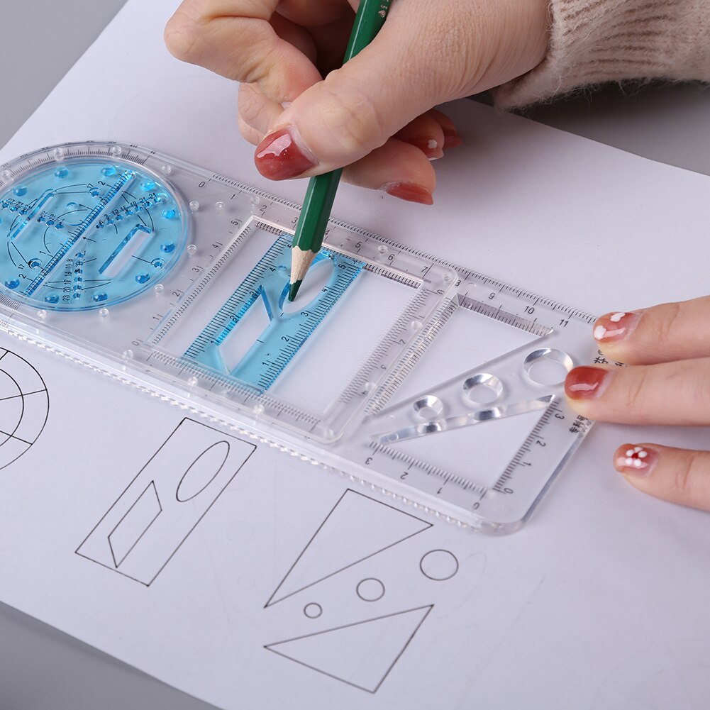 Reglas geométricas multifuncionales, plantilla de dibujo, Regla de medición, estéreo, suministros de dibujo