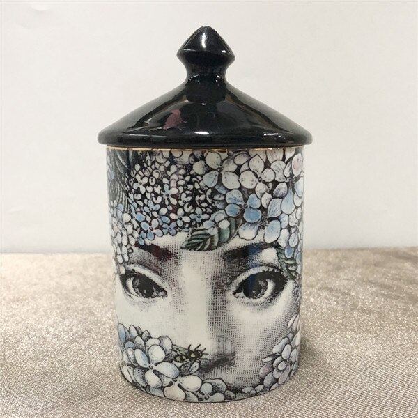 Vintage Style Black Lid Candle Holder Handmade Candles Jar Retro Lina Face Storage Makeup Ceramic Craft Home Decoration Jewerlly: 6