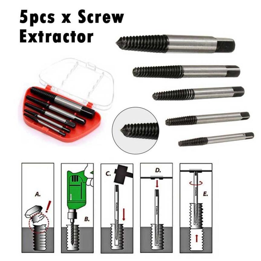 5PCS /Bits Tool Broken Damaged Bolt Remover Set Speed Out Screw Extractor Drill Hand Tool 17DEC27