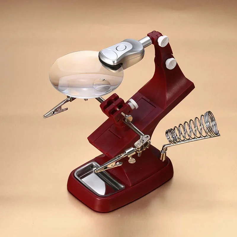 LED Clamp Soldering Iron Stand Helping Hands Magnifying Glass Magnifier Crocodile Clip SMD Hands Soldering Iron Stand