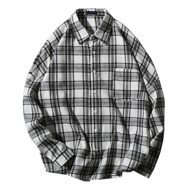 SingleRoad Mens Shirt Men Yellow Plaid Long Sleeve Shirt Japanese Streetwear Harajuku Korean Clothes Male Shirts For Men: White Shirt Men / Asian-XL(EUR M)