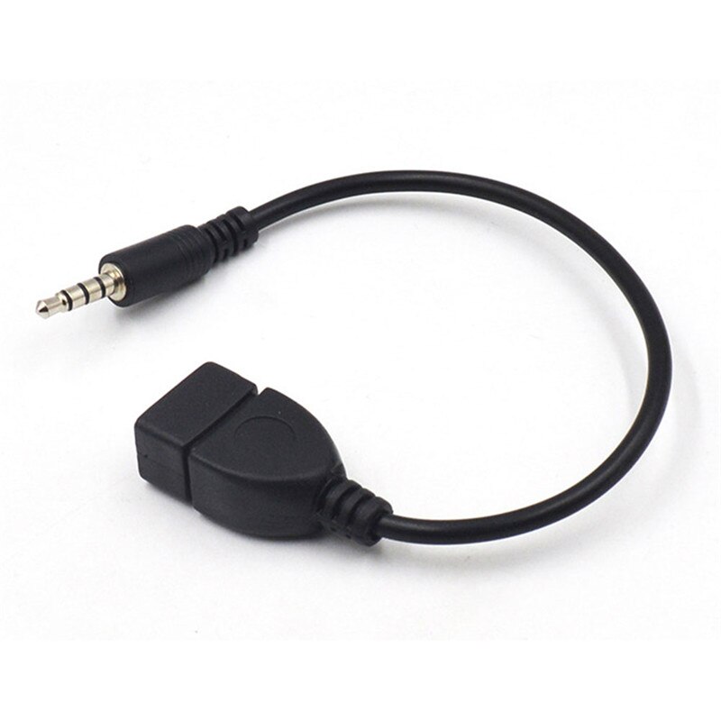 Zwart 3.5mm 20 cm Draagbare Universal Handig Male Audio AUX naar USB Type A Vrouwelijke OTG Converter Adapter Kabel voor Auto ONS #268463