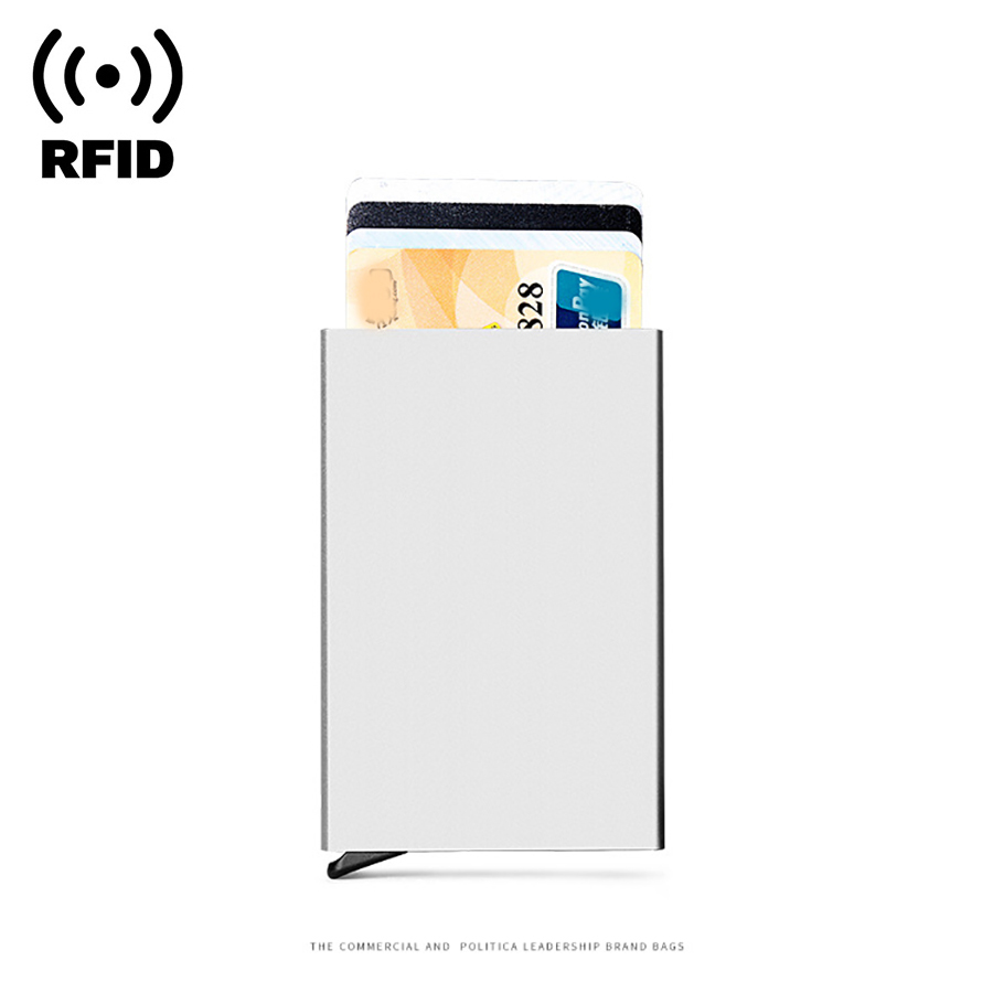 Schlanke RFID-Geldbörse aus Aluminium mit Elastizitäts-Rückseite, Ausweis-Kreditkartenhalter, Mini-RFID-Geldbörse, automatisches Pop-up-Bankkartenetui: Blau