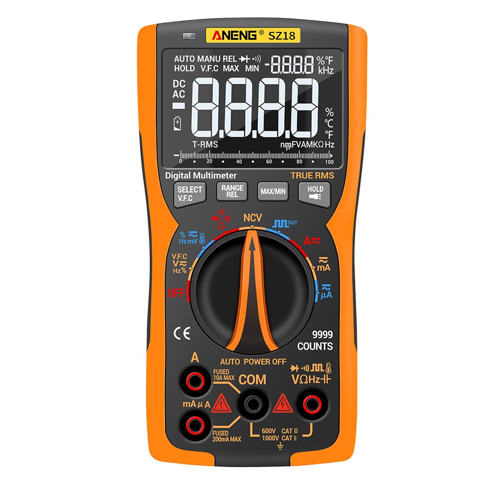 9999 Counts True RMS Automatic Range Voltage Meter ANENG SZ18 Digital Multimeter Tester Meter Capacitance Meter: Orange