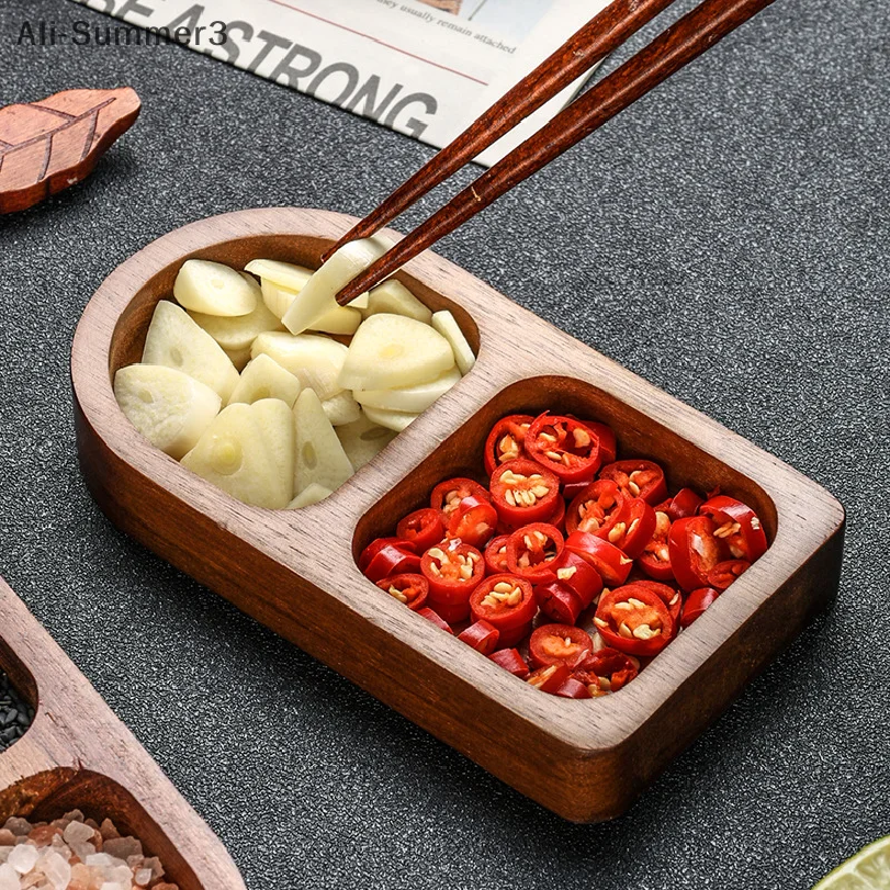 Massivholz-Tablett mit 2/3/4 Fächern für Gewürze, Frühstück, Sushi, Brot, Nachtisch, Alsoßen, Küchen- und Esszimmer-Gewürztablett