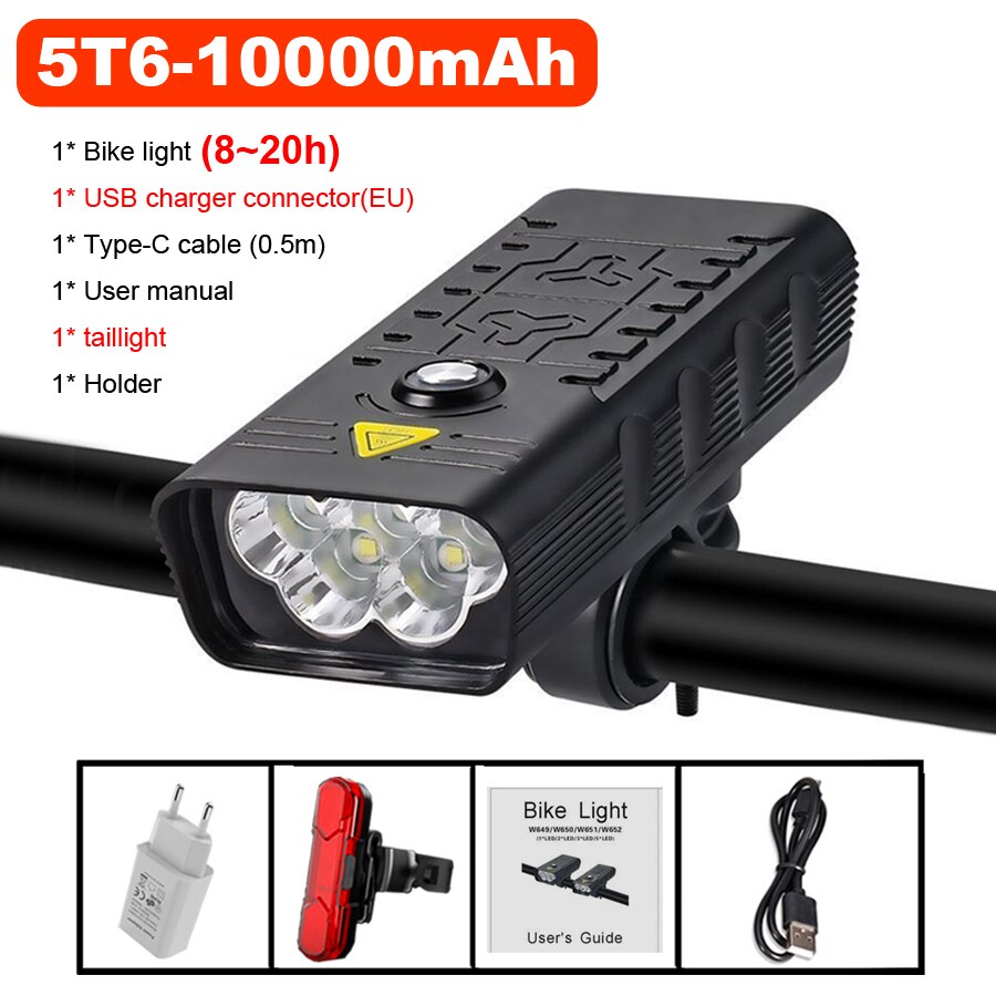 10000Mah Fiets Licht Set Usb Oplaadbare 3000 Lumen Fiets Koplamp 5T6 Led Super Heldere Mtb Road Zaklamp Fiets Accessoires: 5 LED set 2