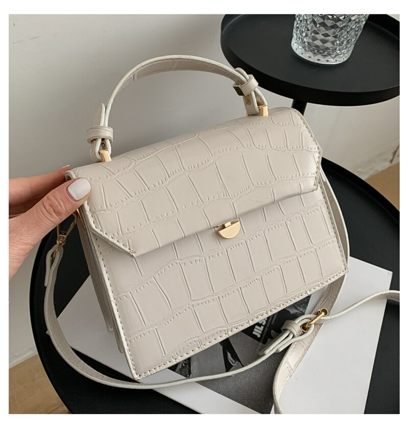 OLSITTI White Stone Pattern Crossbody Bags for Women Handbag Small Square Bag PU Leather Ladies Evening Bags: White