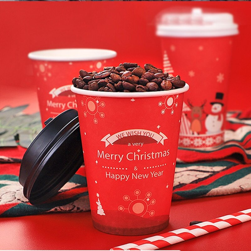 50pcs Net red disposable coffee cup Merry Christmas Santa Claus red drinks paper cups party favors milk tea cup