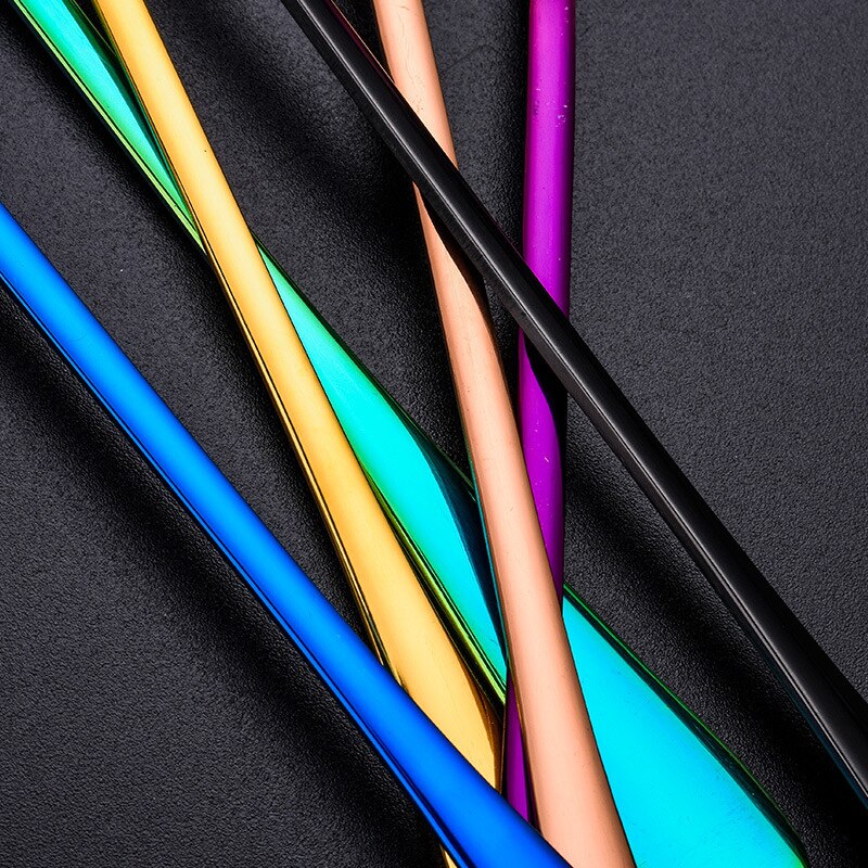 Colorful Stainless Steel Round Head Shaped Long Handle Spoon Flatware Drinking Tools Kitchen Gadget Coffee Fruit Teaspoon
