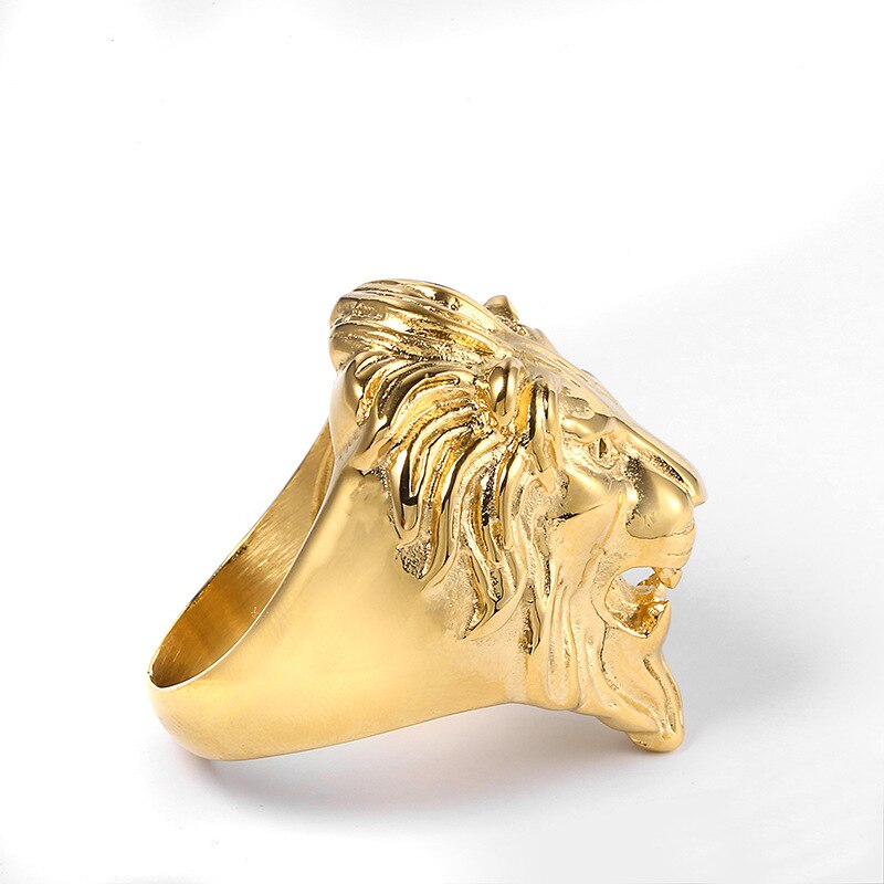Anillo Signet para hombres, anillos de Leones de animales de acero inoxidable 316L de Color dorado para hombres, joyería de Hip Hop Rock, tallas estadounidenses 8-12