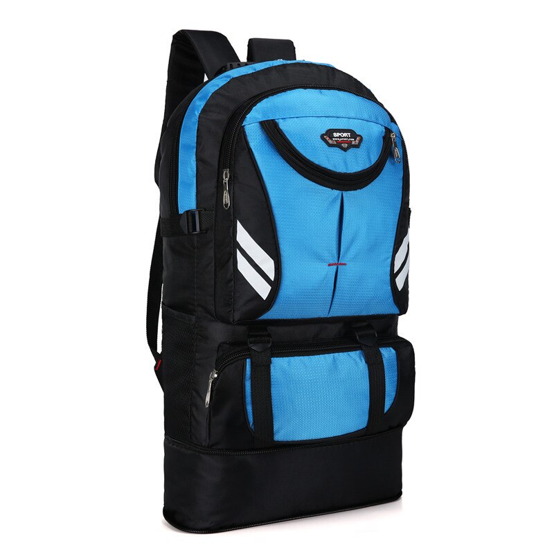 60L Waterproof Outdoor Travel Backpack Camping Trekking Bag for Man Woman Climbing Hiking Rucksack Fishing Cycling Backpack: Blue-B