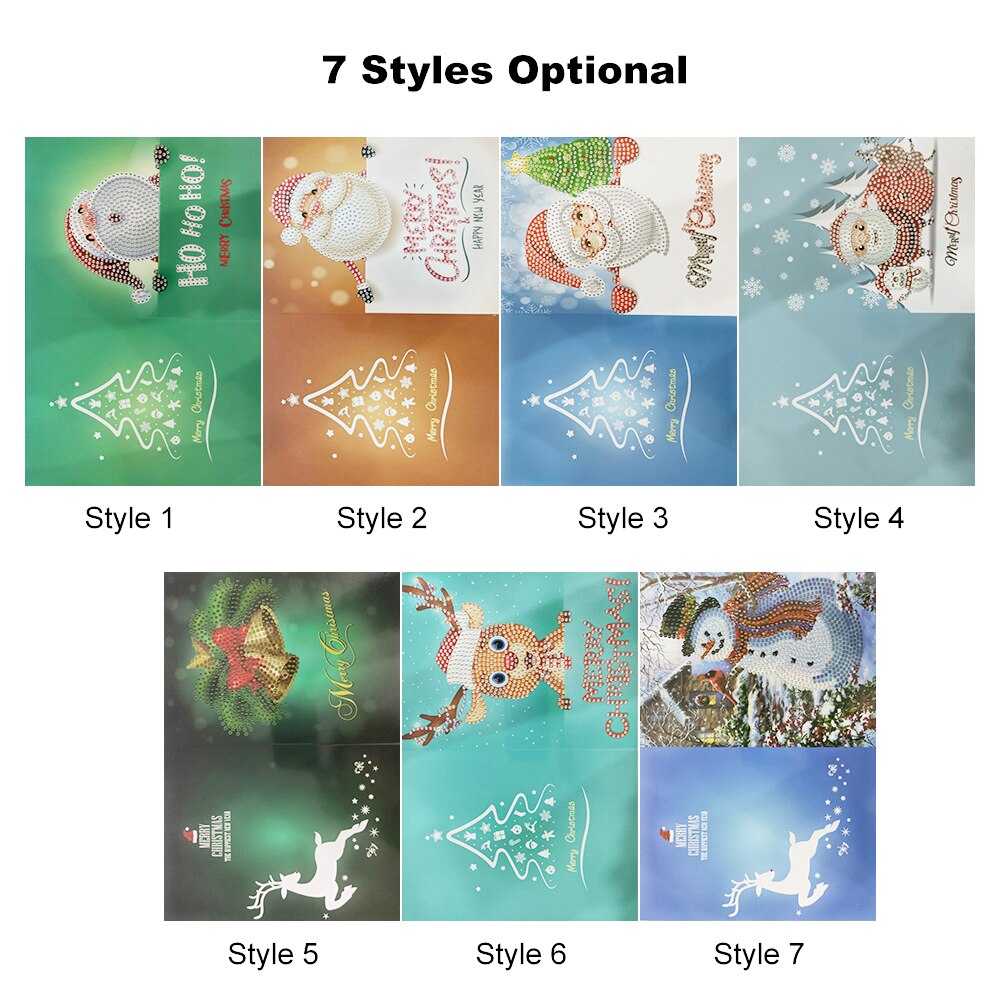 Merry Christmas Cards Santa Elk DIY Diamond Painting Handmade Card Round Drill Greeting Cards Rhinestones Embroidery