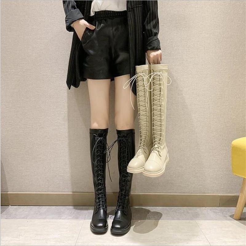 Botas altas de otoño e invierno con tiras delanteras juveniles, impermeables, transpirables, botas elásticas para mujer que aumentan la altura.