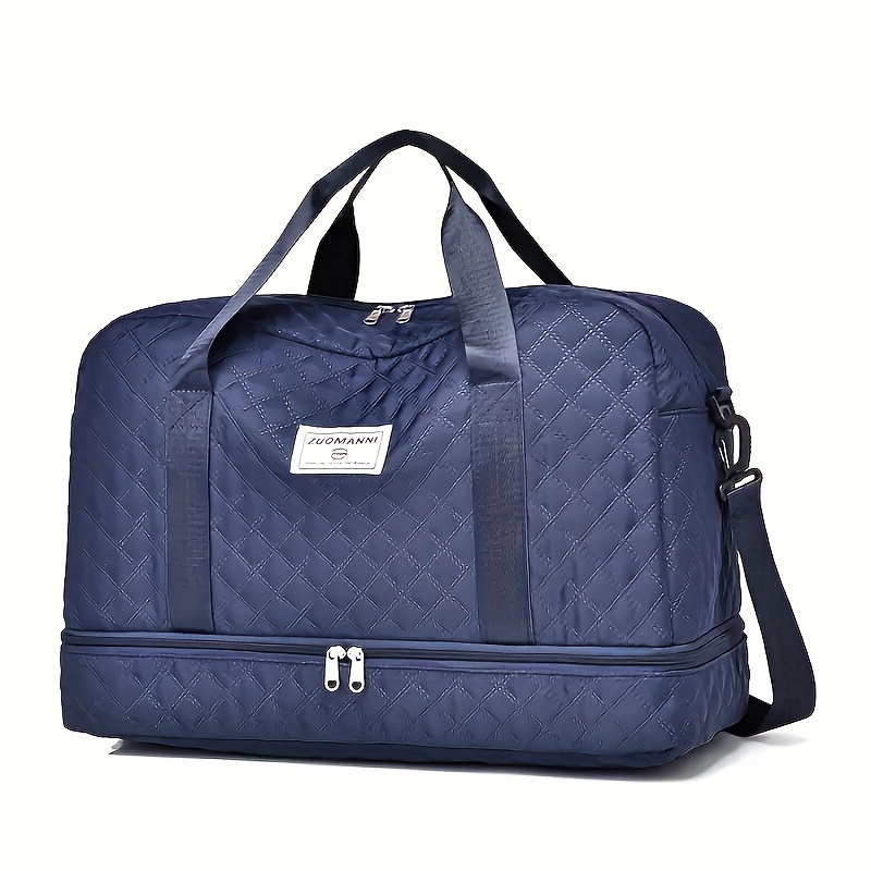 Sac de sport de luxe, sac à main de grande capacité, initié et sac fourre-tout à bandoulière avec séparation de support sec, poches latérales pour touristes, voyage, salle de sport: Bleu