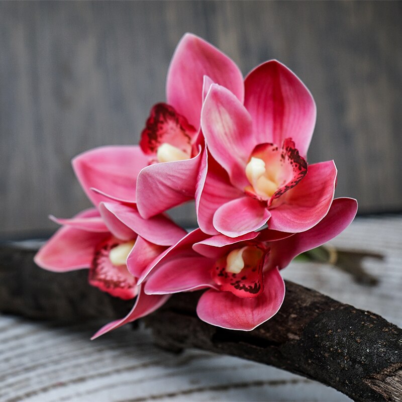 SunMade-ramo de orquídeas blancas de lujo, decoración para el hogar, decoraciones de otoño, Flores Artificiales, bricolaje, 4 Uds./lote: Dark Pink