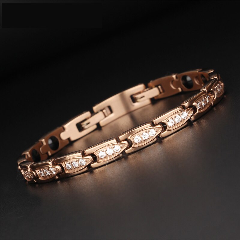 TrustyLan Magnetic Infrared Germanium Negative Ion 4-in-1 Healing Bracelet For Women Rose Gold Color Health Care 7.5" Bracelets