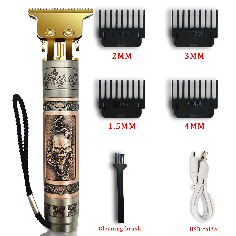 USB Rechargeable Ceramic Hair Trimmer Barber Hair Clipper Machine Hair Cutting Beard Trimmer 0.0mm Bald Haircut Men Styling Tool: Skeleton Multi