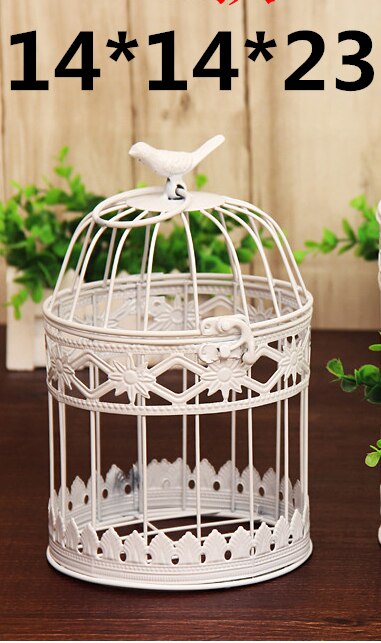 1 Uds. Jaula decorativa de hierro europeo, adornos para ventana de boda, accesorios de fotografía de boda, decoración para balcón, jaula blanca: 14x14x23cm