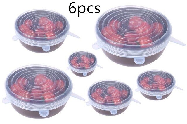 Silicone Lid Stretch Lids Universal 6pcs Silicone Bowl Pot Lid Silicone Cover Pan Cooking Food Fresh Cover Microwave Cover: white