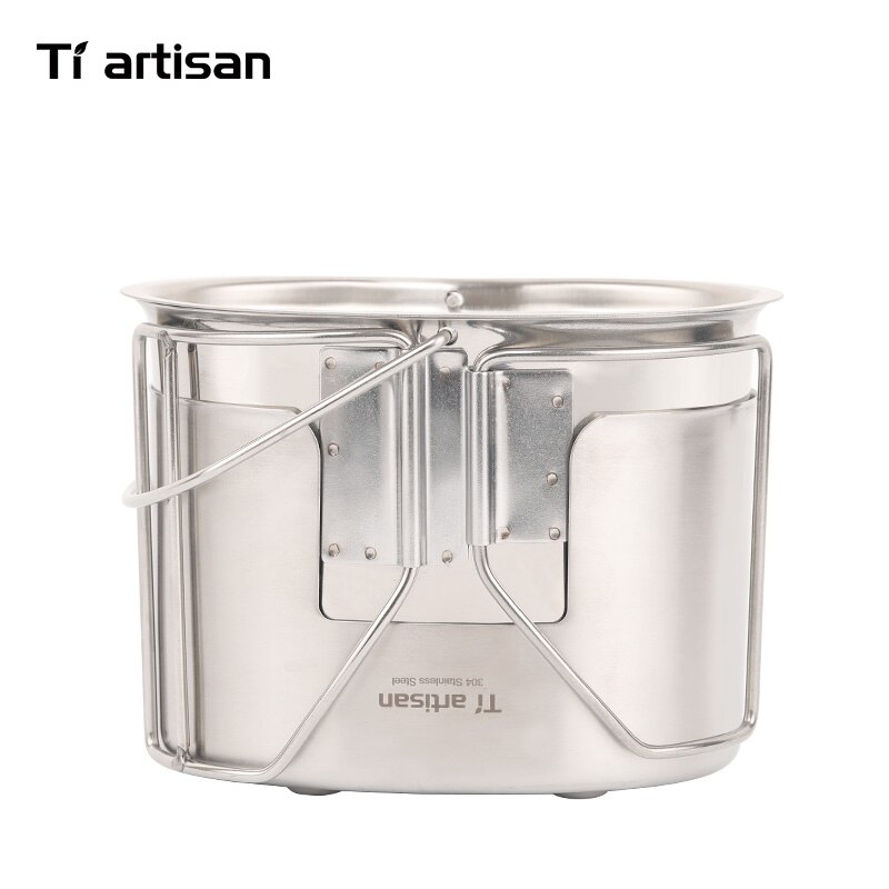 Tiartisan di Campeggio Esterna In acciaio Inox 304 Esercito Edizione Mensa Tazza Lunch box con Bail maniglia e di Legno stufa set: stove canteen set