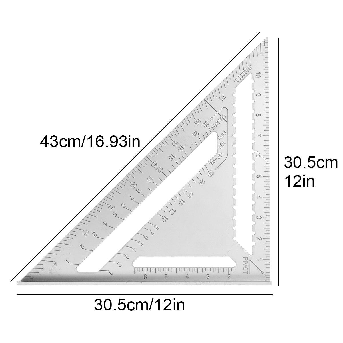 12 inch Metric and Imperial Aluminum Alloy Triangle Angle Ruler Protractor Woodworking Measurement Tool Square Layout Gauges