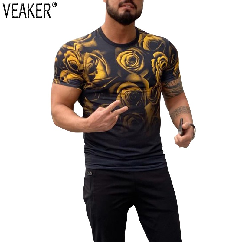 Herr sommargradient high street t-shirt herr kortärmad streetwear t-shirt herr blommiga t-shirt toppar m -3xl