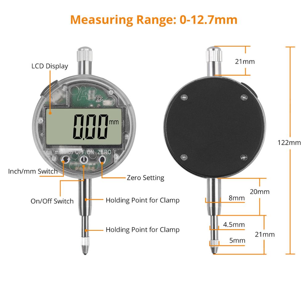 Touch Switch Digital Dial Indicator 0.01mm/0.0005'' 12.7mm/0.5'' High-Precision Measurement DTI Gauge Dial Test Indicator