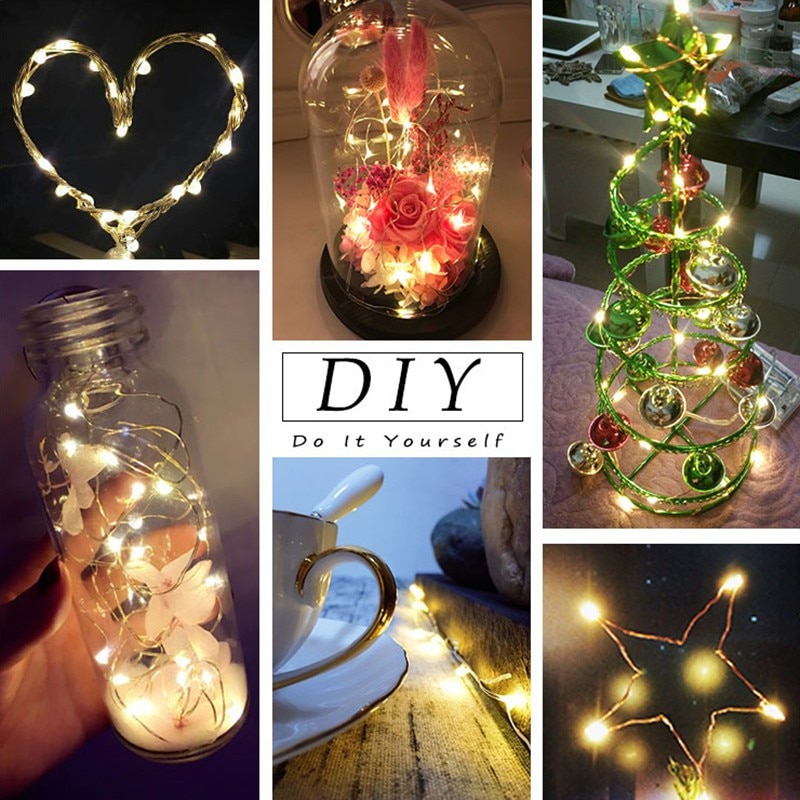Guirlande lumineuse à piles, 10M 100 LED, fil de cuivre Transparent, Micro LED, pour fête de noël, fête de mariage, extérieur