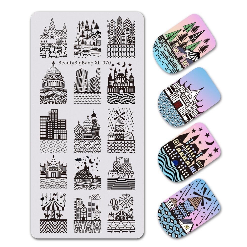 Beautybigbang Nail Art Stamping Plate Stainless Steel 12cm Butterfly Flower Plaid Bird Image Nail Stamping Template Mold XL-042: XL-070