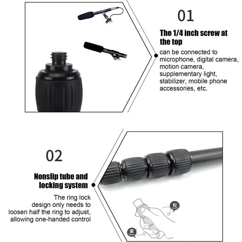 Mic Boom Arm Portable Soft Foam Handle Aluminium Alloy Microphone Stand Holder Boompole Mic Extension Arm with 1/4" Interface