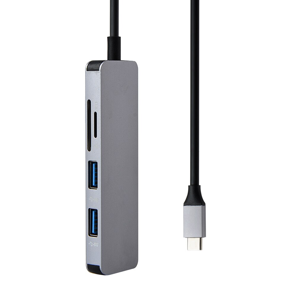 Concentrador de red 5 en 1 de aluminio, HUB USB tipo C a 4K HDMI, compatible con 2 puertos USB 3,0, lector de tarjetas SD/TF para adaptador de concentrador tipo C