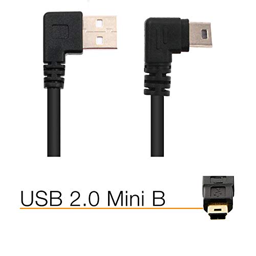 Short USB 2.0 Cable Type A Male to Mini B USB Charger Cable,Double 90 Degree Right Angle 5 Pin Gold Plated 25CM