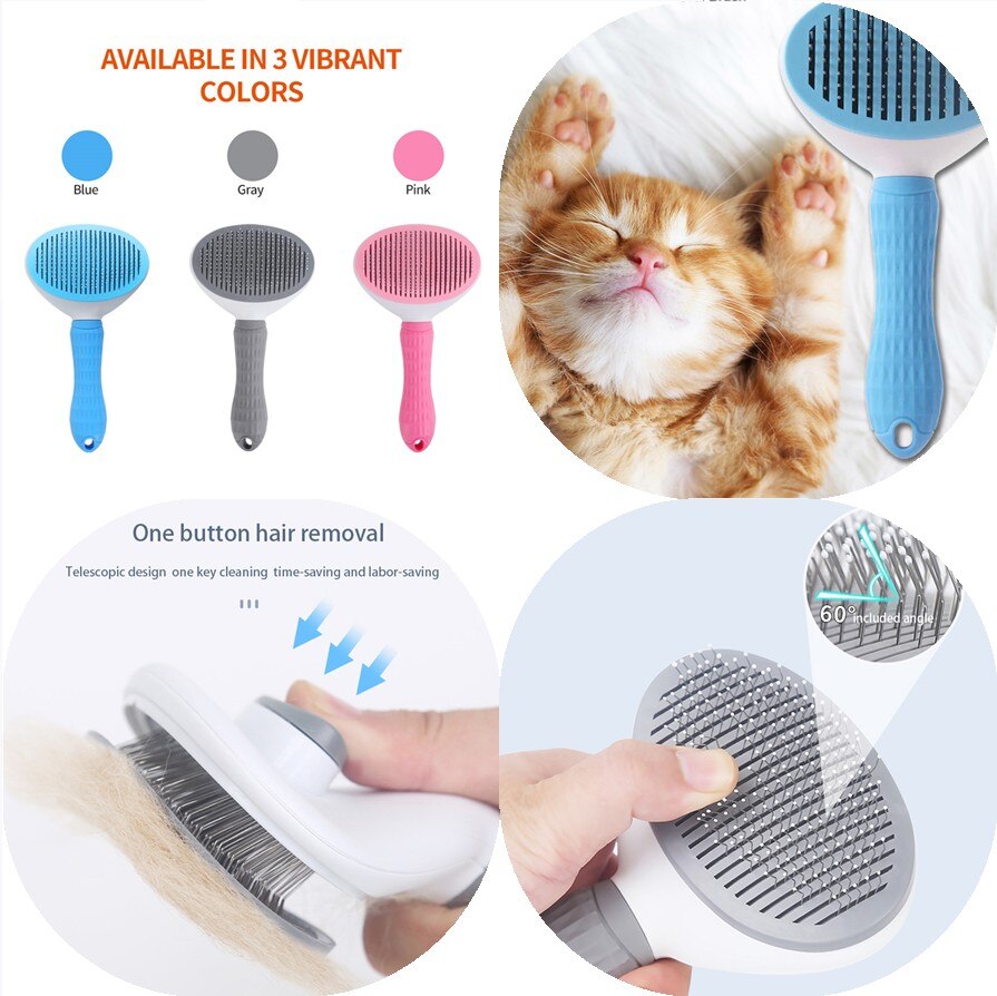 Pet Comb Self Cleaning Slicker Brush Dog Cat Removes Undercoat Tangled Hair Massages Particle Improves Circulation Skin-friendly
