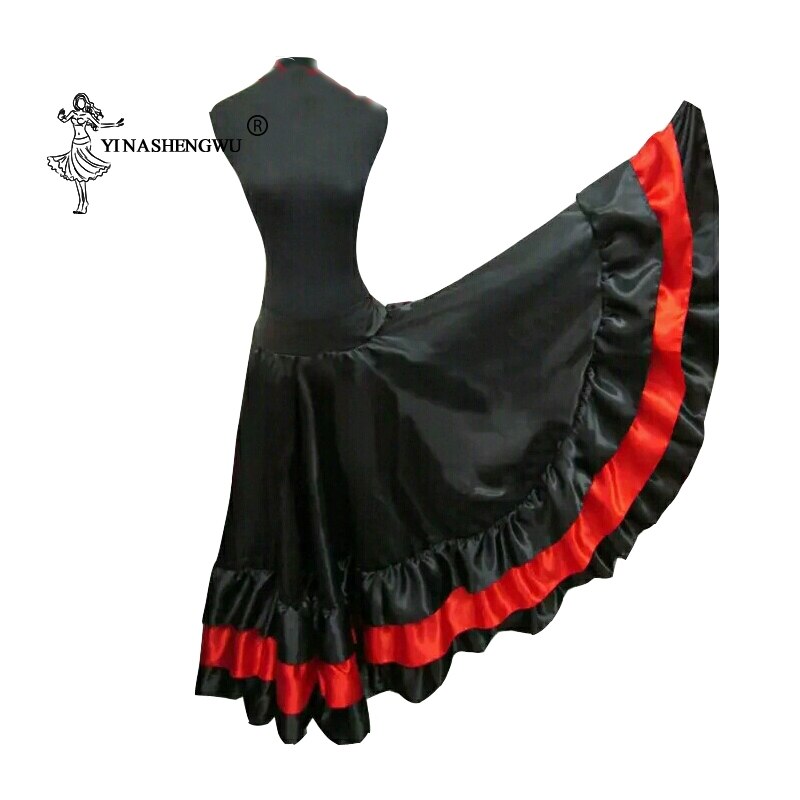 Spanish Bullfight Belly Dance Long Skirt Flamenco Skirts Red And Black Flamenco Performance Dresses For Woman Dancer Wear: Black / 180 degree