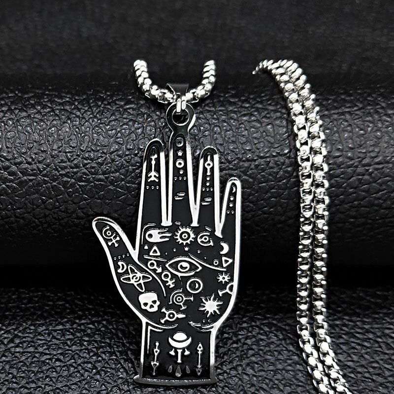 Göttlichen Katze Mond Hexerei Edelstahl Schwarz Emaille Kette Halskette Frauen Silber Farbe Halsketten Schmuck gargantilla N3274S02: D 50cm Kasten SR