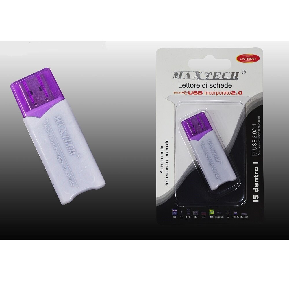 MAXTECH LTO-SM001 LETTORE DI SCHEDE carta 5in1 USB 2.0 SM SD MMC TF AD ALTA VELOCITA'