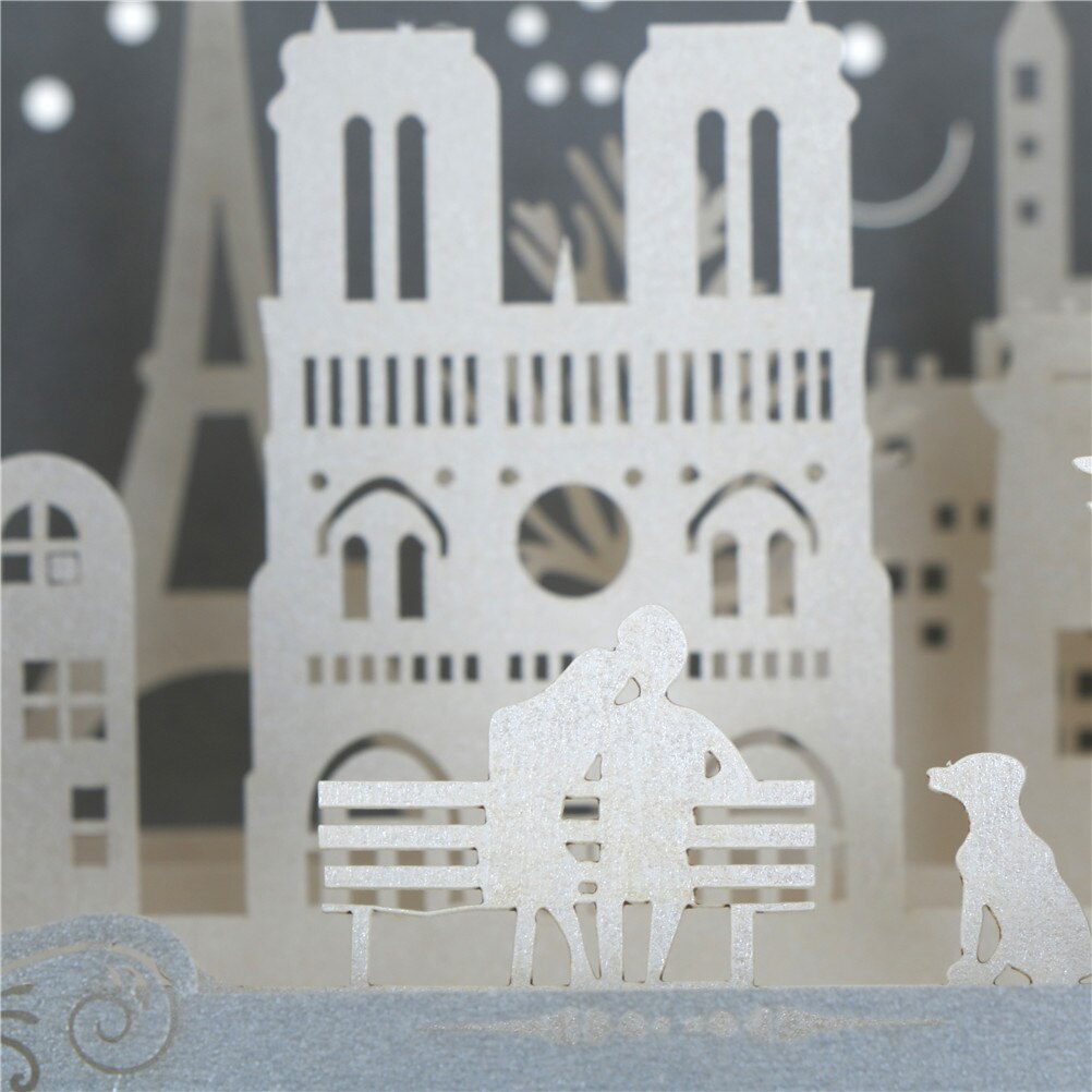 Célèbre ville nuit vue 3D Pop up à la main Paris cartes postales Vintage voeux cartes d'amour papier à gratter