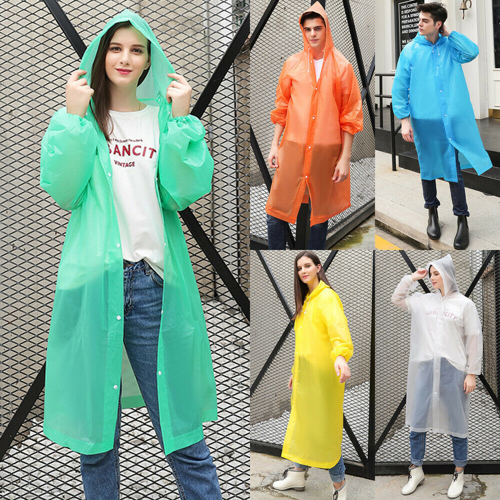 Chubasquero para adultos, transparente, impermeable, de plástico, reutilizable, Poncho para la lluvia, capucha para señora, hombre, viaje, Camping, impermeable, traje