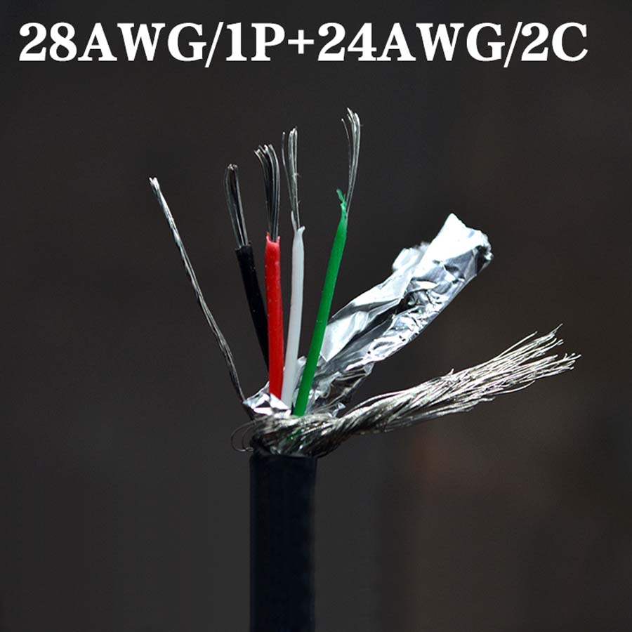 Câble ul2725 de 1 mètre pour connecteur USB 28AWG/1P + 24AWG/2C + terre avec fil blindé, extension de données, câble de chargement